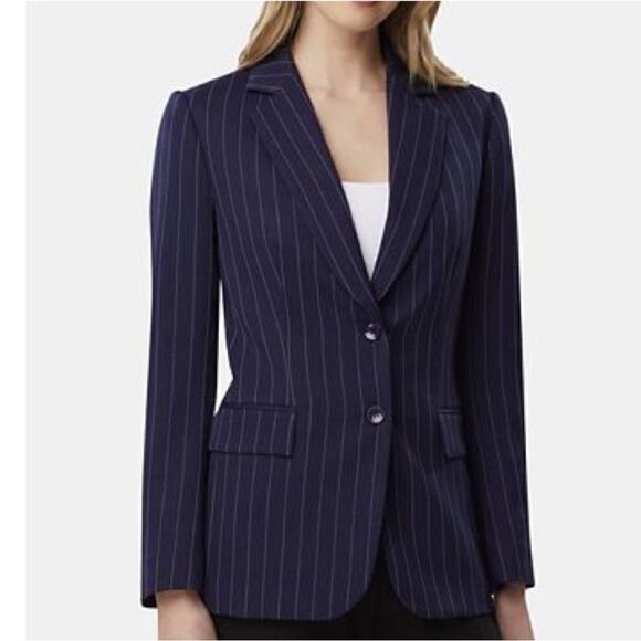 🔥 Take 50% OFF- Tahari Women’s Navy Striped Blazer Jacket With Inner, Size-18 - Picture 1 of 11